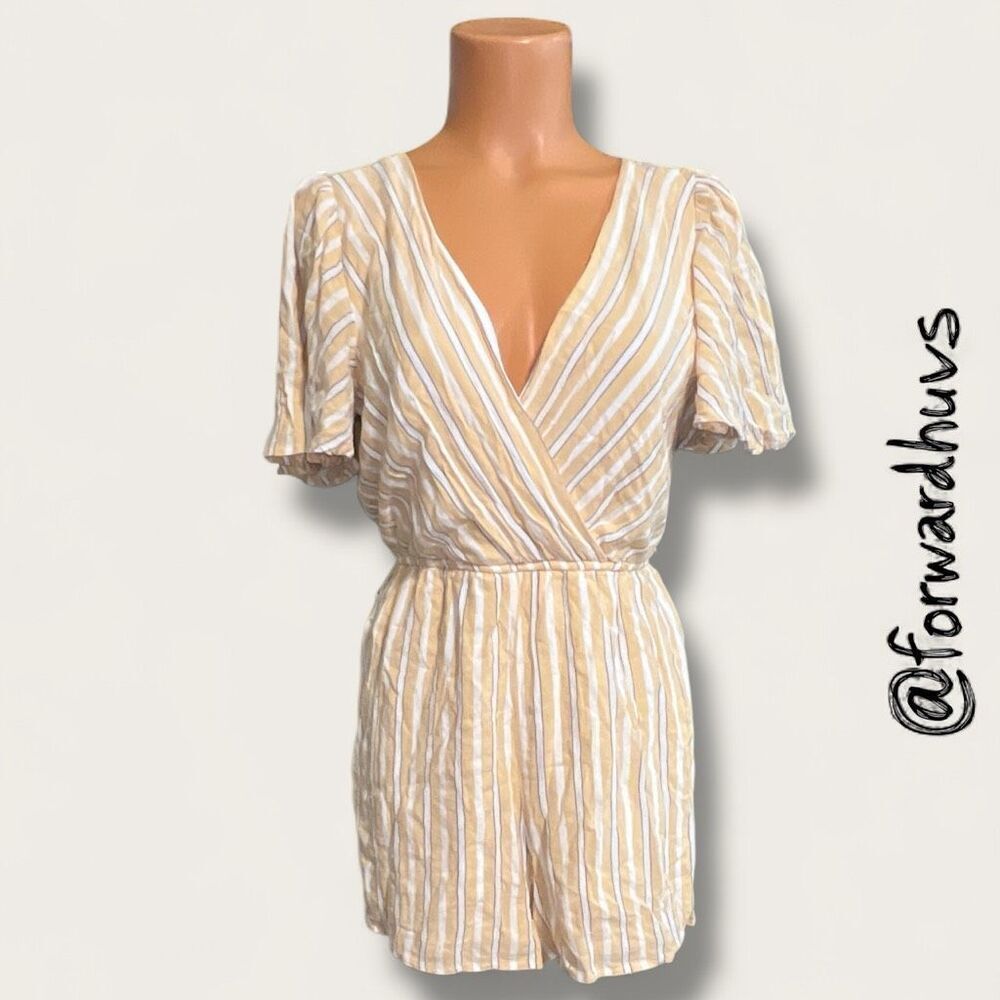 Altar’d State Yellow Stripe Romper – Lined Chest - NO BELT Size Small